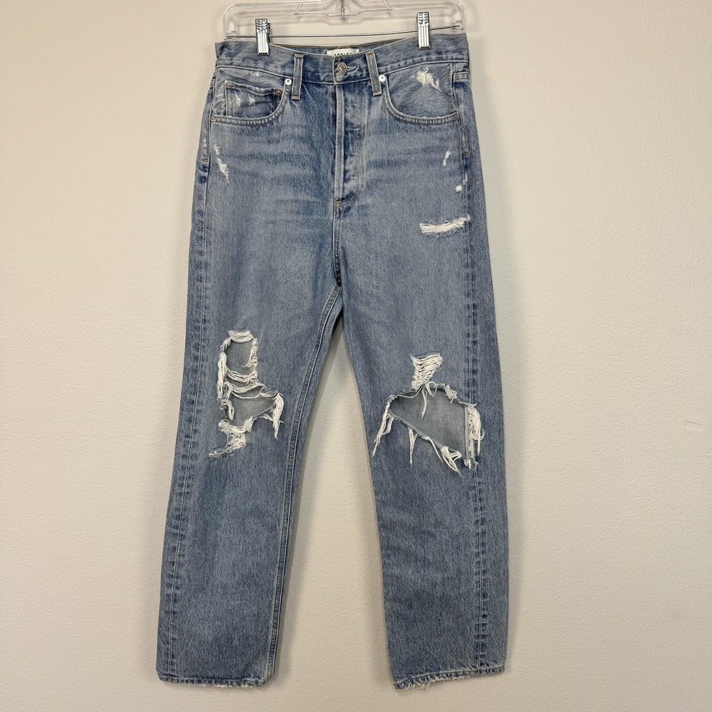 AGOLDE Jeans Women's 26 Blue 90s Mid Rise Distressed Button Fly Made‎ In USA